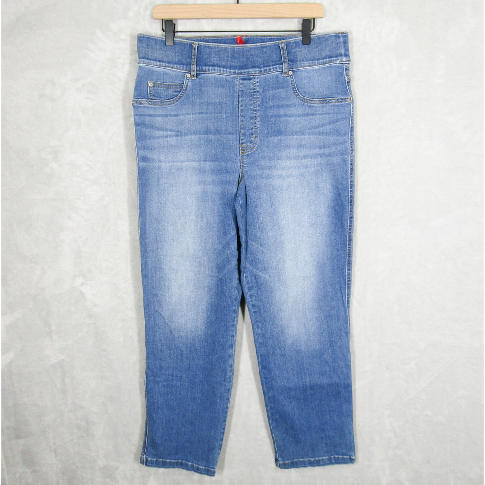 Spanx Pull On High Rise Straight Jeans Womens 1X Medium Wash Slimming Casual
